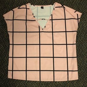 NWOT SHEIN Windowpane Plaid V Neck Blouse (Medium)
